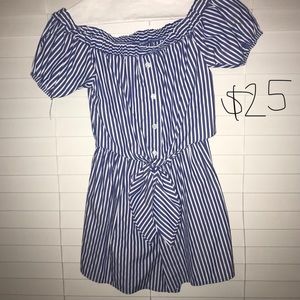 Blue and white striped romper